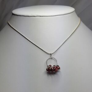 Pink Genuine Pearls, Rhodochrosite, and Ruby Glass Stones Sterling Silver Neckla